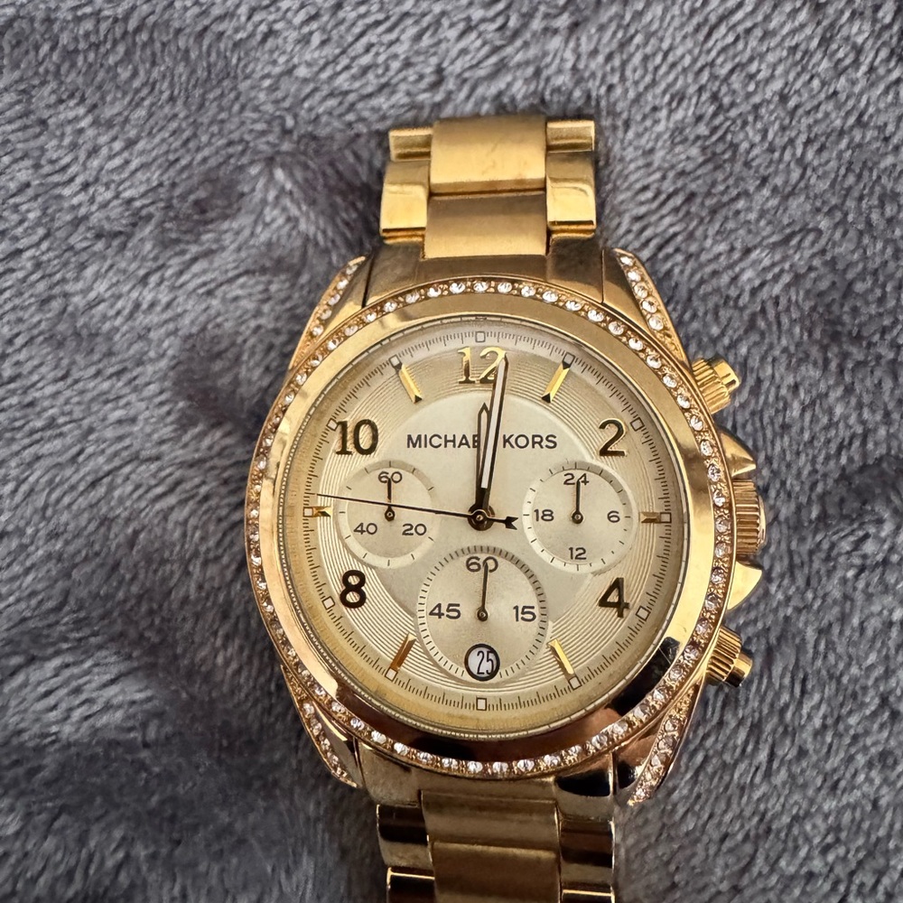 Michael Kors Gold Chronograph Watch with Crystal Detailing